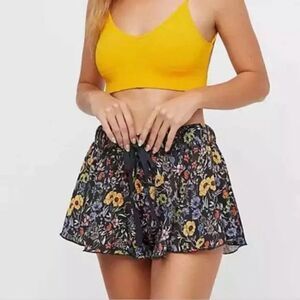 Free People Black Floral Drawstring Shorts
